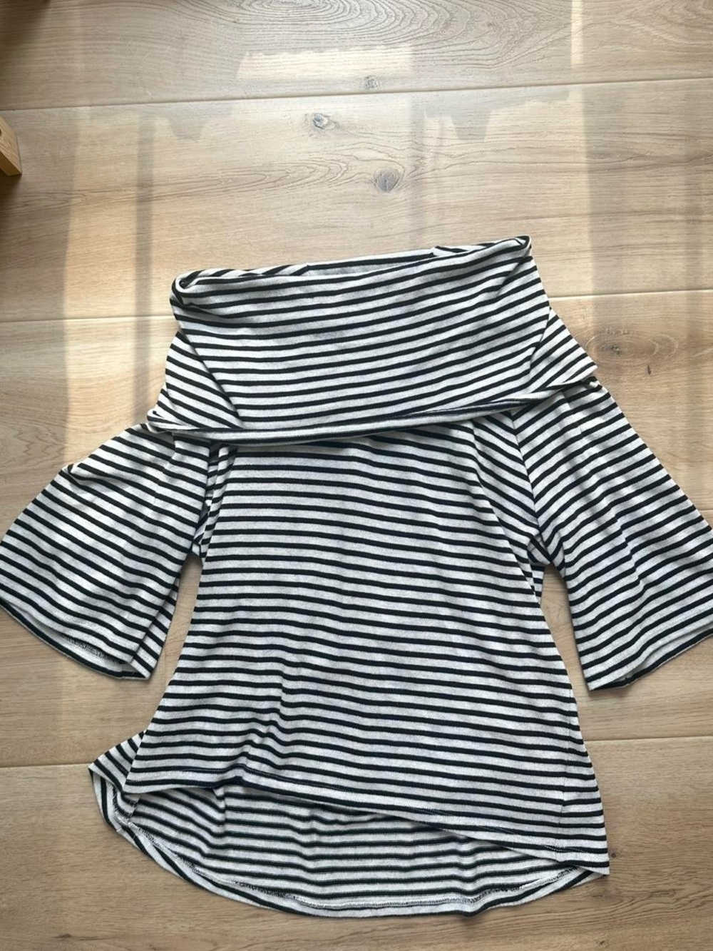 Style & Co. Black and White Off-Shoulder Striped Sweater